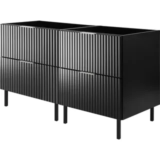Waschtischunterschrank, Mattweiß, 120 (2 x 60) x 77 x 46 cm, silberner Griff, schwarze Beine, ohne Arbeitsplatte - Weiß