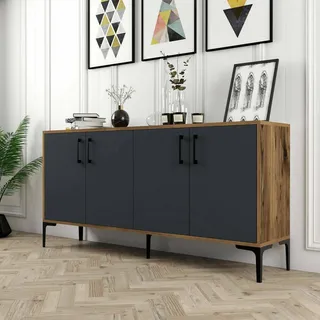 Dmora - Kommode Sestante, Wohnzimmerbuffet, Wohnzimmer-Sideboard, Moderne Küchen-Speisekammer, 160x35h78 cm, Walnuss und Anthrazit