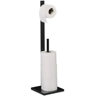 Relaxdays Toilettenpapierhalter , Schwarz , Holz, Holzwerkstoff , 19x71x19 cm , Badezimmer, WC Ausstattung, Toilettenpapierhalter