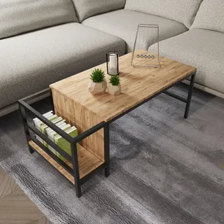 Hanah Home Stylish Pine Coffee Table, 110 x 60 x 50 cm | 100% Melamine Coated Particle Board, 18 mm Thick | Durable Electrostatic Powder Coated Metal Legs | Modern Design