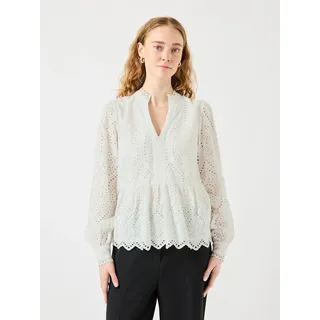 Spitzenbluse Y.A.S "YASHOLI LS TOP S. NOOS", Damen, Gr. XS, weiß (star weiß), Jersey, Obermaterial: 100% Baumwolle, unifarben, regular fit normal, V-Ausschnitt, Blusen Spitzenbluse