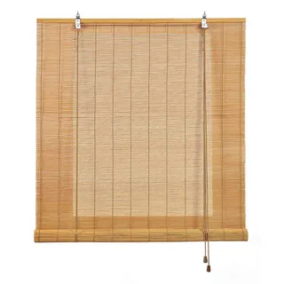 Storesdeco Bambusrollo Hellbraun, 90 cm x 175 cm , Kunststoff , Uni , Rechteckig , 90x175 cm , Ce , Heimtextilien, Vorhänge, Rollos