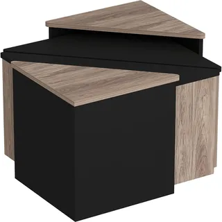 [en.casa] - Couchtisch-Set Frederikshavn 4 tlg. Eicheoptik / Schwarz