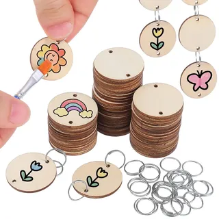 LIOOBO Holz Wandkalender Basteln Familienkalender DIY 50 Pcs Holzscheiben und 50 Pcs Metallring Hauptdekoration