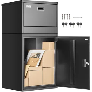 Vevor Paketbriefkasten 500x398x980mm, Paketkasten mit Schloss, Paketbriefbox aus verzinktem Stahl mit Diebstahlschutz-Design, Packstation für Zuhause und das Büro, Schwarz