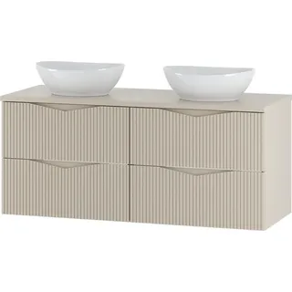 Badezimmer Doppelwaschtisch mit 120 cm Breite in beige mit gerillter Front, 4 Schubladen - CALURI-140 - Beige