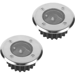 Solar LED Bodeneinbauleuchte rund od. eckig 85mm Bodeneinbaustrahler 2er Set - Silber