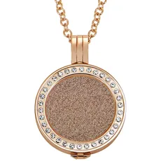 Quiges 70cm Halskette Set Rosegold Edelstahl with Funkeln Kristall Pendant und 25mm Small Bronze Glitzer Coin