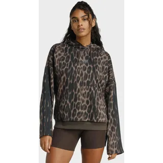 Kapuzensweatshirt ADIDAS SPORTSWEAR "SEASONAL ESSENTIALS LEOPARDENPRINT FRENCH TERRY HOODIE MIT 3-STREIFEN", Damen, Gr. XXL, braun (multicolor, earth strata, shadow braun), Obermaterial: 55% Baumwolle, 36% Polyester, 9% Viskose, normal, Rundhals, angesetztes Bündchen, Sweatshirts Kapuzensweatshirt
