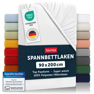 Blumtal® 2er Set Spannbettlaken 90x200x30cm aus Microfaser - Oekotex zertifiziertes Bettlaken Spannbettlaken in Weiß