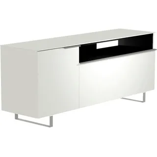 Moderano Lowboard , Weiß, Alufarben , Metall , 3 Fächer , 160x66x45 cm , Typenauswahl, Beimöbel erhältlich, stehend, Abdeckplatte aus Glas , Wohnzimmer, TV Möbel, Lowboards, Lowboards stehend