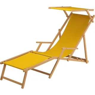 Liegestuhl gelb Fußteil Sonnendach Kissen Tisch Gartenliege Holz Sonnenliege Buche 10-302NFSTKD - Gelb