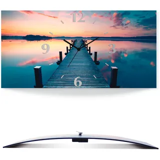 Artland Wanduhr »Langer Pier am See im Sonnenaufgang« wahlweise mit Quarz- oder Funkuhrwerk, lautlos ohne Tickgeräusche, blau