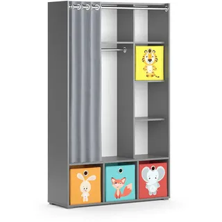 Vicco Kinderkleiderschrank Luigi Grau 105.8 x 178.1 cm Mit Faltboxen (bunt) , Grau, Multicolor , Holzwerkstoff , 9 Fächer , Rechteckig , 105.8x178.1x38 cm , Babymöbel & Kindermöbel, Babyzimmer, Babyregale & Kinderregale