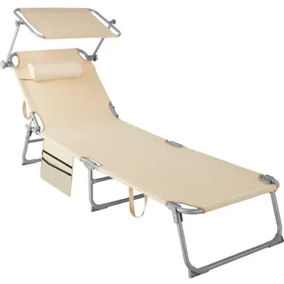 tectake Sonnenliege Chloé,190 x 68 x 28 cm, mit Seitentasche,beige , Kunststoff , 68x111x161 cm , Gartenmöbel, Gartenliegen