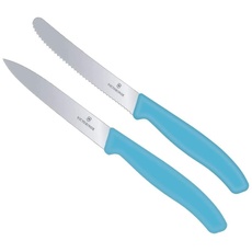 Victorinox - 2-tlg. Starter Gemüsemesser Set 10cm - gerader und Wellenschliff - Swiss Classic - karibikblau - spülmaschinengeeignet