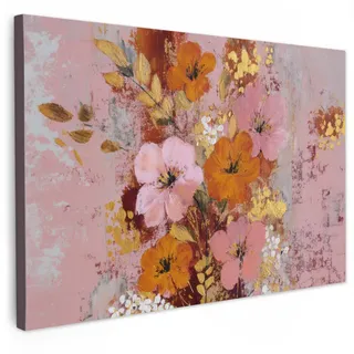 MuchoWow Leinwandbild Malerei - Blumen - Rustikal - Rosa Wanddeko 90x60 cm , Altrosa , Textil , Kiefer , Abstrakt , Rechteckig , 90x60 cm , FSC 100% , gerahmt , Bilder & Rahmen, Bilder, Leinwandbilder