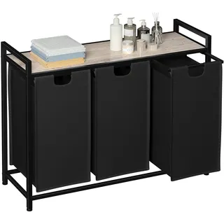 AMHANCIBLE Wäschekorb 3 Fächer, Wäschesammler mit Ablage, Wäschebox