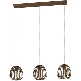 EGLO Hängelampe Espinal, 3-flammige Pendelleuchte Esstisch, Deckenlampe hängend Industrial Vintage, Metall in Schwarz und Bronze, E27 Fassung, L 90 cm