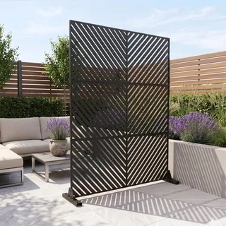 casa.pro Trennwand Kekan Raumteiler 180 x 120 cm Sichtschutz Outdoor Indoor Raumtrenner Terrasse Balkon verzinkter Stahl Paravent Schwarz