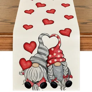 Artoid Mode Liebe Herz Gnom Valentinstag Tischläufer, Winter Frühling Saisonnal Küche Tisch Dekoration Drinnen Urlaub Party Dekor 40x140 cm