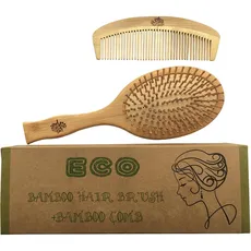 Bambus Haarbürste und Kamm aus Bambus 2 Stück Set Umweltfreundlich