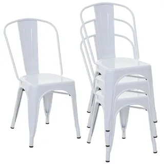 Mendler Bistrostuhl Metall pulverbeschichtet weiß 4er Set