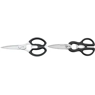 WMF Küchenschere 23 cm, Haushaltsschere mit Flaschenöffner und Dosenheber & Küchenschere 21 cm, Haushaltsschere mit Sägeschliff, Schere Küche, Edelstahl, Kunststoffgriff, mit Flaschenöffner