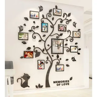 Wandaufkleber Baum Wandtattoo 3D DIY Familie Bilderrahmen Foto Sticker Familie Wandbilder Wandkunst für Hause Wohnzimmer Schlafzimmer (Schwarz,M-160 * 132cm)