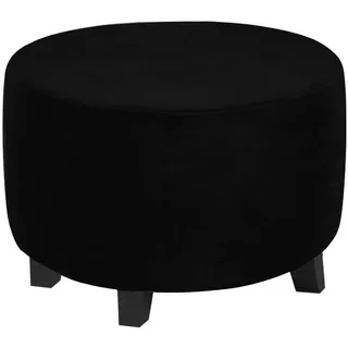 WJHDWYD Runder Pouf-Bezug aus Samt, Stretch-Ottoman-Bezug, Oberdurchmesser 45/50/60/90 cm, Fußhocker-Schutzbezug, Aufbewahrungshocker(Black Noir,1Medium)