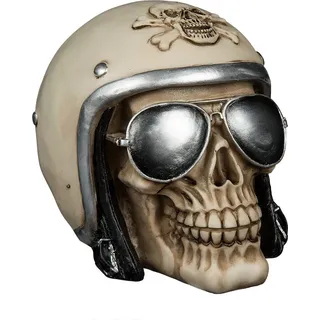 Spardose Totenkopf Skull mit Helm und Sonnenbrille - Weiß