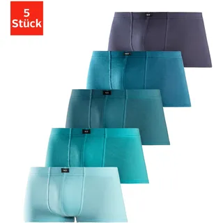 Hipster H.I.S, Herren, Gr. 4 (S), 5 Stk., bunt (hellblau, hellpetrol, petrol, dunkelpetrol, navy), Jersey, Obermaterial: 95% Baumwolle, 5% Elasthan, unifarben, körpernah, Unterhosen Hipster, knapp sitzende Boxershorts aus Baumwollstretch, Topseller