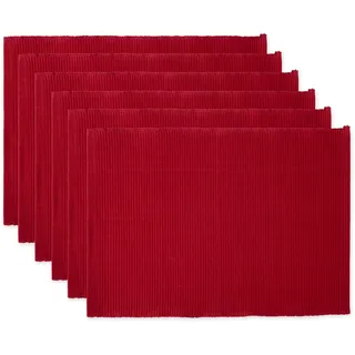 DII Basic Everyday Gerippte Tischset 100% Baumwolle Tischset 13x19 Kardinalrot 6-teilig
