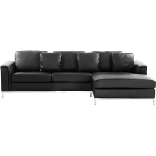 Beliani Eckcouch Leder 4-Sitzer Schwarz