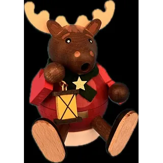 Räucherfigur Elch mit Laterne bunt aus Holz Höhe 8cm Rentier Elchfigur Motiv