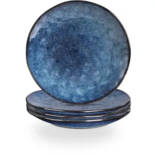 vicrays Keramik Speiseteller, 4-er Set, 20,3 cm, Kuchenteller für 4 Personen - Porzellan spülmaschinen- und mikrowellengeeignet (Blau)