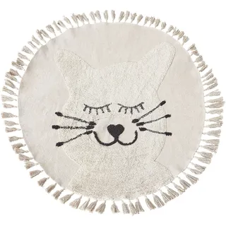 BELIANI Teppich Beige Baumwolle ø 120 cm Rund Dekorative Katze Muster Quasten Boho Stil Wohnzimmer Kinder Kinderzimmer - Beige