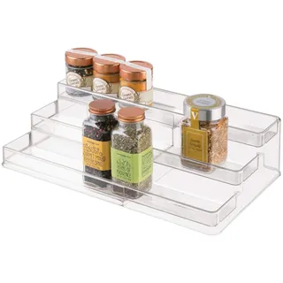iDesign Gewürzregal mit 3 Ebenen für die Küche, ausziehbarer Gewürzhalter für den Küchenschrank, praktischer Gewürzständer aus Kunststoff, durchsichtig