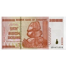 Simbabwe 50 Billion Dollar Banknote Bill Money Inflation Record Currency Note