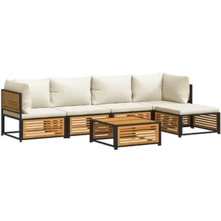 vidaXL 6-tlg. Garten-Sofagarnitur mit Kissen Massivholz Akazie - Braun