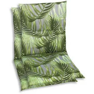 Sesselauflagenset , Grau, Grün , Textil , 2-teilig , Blätter , Füllung: Schaumstoff, Vlies , 48x5x98 cm , Oeko-Tex® Standard 100 , pflegeleicht, für den Außenbereich geeignet, mittels Gurtband zu befestigen , Gartenmöbel, Gartenpolster & Auflagen, Sesselauflagen
