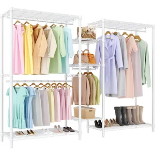 GarveeLife Kleiderständer Offen Bis 740 kg Freistehende Kleiderstange Stabiler Kleiderschrank Mit Höhenverstellbaren Einlegeböden Kleiderbügel Für Schlafzimmer & Flur 225 * 45 * 180 cm