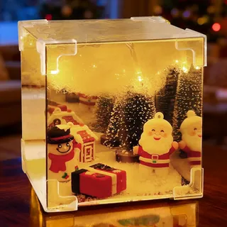 Weihnachtsdeko Nachtlicht,Schneekugel Bastelset DIY Weihnachten Lampe Nachtlicht Bastelset Weihnachts Schnee Szene Weihnachten Spiegel Lampe mit Weihnachtsfigur Würfel Licht Tischdeko Schlafzimmer