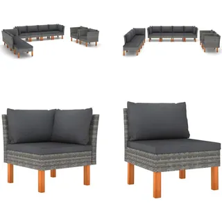 vidaXL 10 tlg. Garten Lounge Set Poly Rattan und Eukalyptusholz Grau - Garten-Sofa-Set - Garten-Sofa-Sets - Gartenmöbel Set - Gartenmöbel Sets - Grau