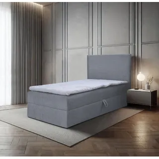 Bett, Boxspringbett, Continentalbett BERG POSO MINI mit Bonell Matratze, Einzelbett mit Container, H3 (100x200 cm, Grau - Poso 110, Topper T25) - Grau