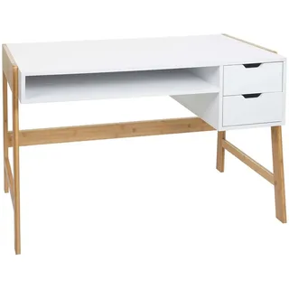 Mendler Schreibtisch HWC-K12 Bambus / Weiß