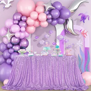 QueenDream Pailletten-Tischdecke 228,6 x 335,3 cm, Lavendel-Party-Tischdecke, rechteckig, nahtlos, Pailletten-Tischdecke, Overlay, Glitzer, Hochzeit, Geburtstag, Brautparty, Dekoration