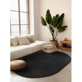 Hanse Home Rangpur Juteteppich - Natur Wohnzimmerteppich Oval aus 100% Jute, Handgewebt, Robust & Pflegeleicht, Modern, Boho Naturfaser Teppich für Wohnzimmer, Schlafzimmer - Schwarz, 160x230cm Oval