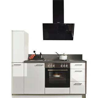 Küche KOCHSTATION "Scafa", küche: weiß, korpus: weiß, arbeitsplatte: stahl dunkel, B:180cm T:58cm, Komplettküchen-Sets, Küche, vormontiert, wahlweise mit E-Geräten, Stellbreite 180 cm