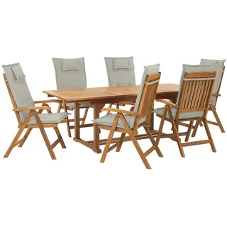 Beliani Gartenmöbel Set Akazienholz 6-Sitzer Auflagen grau-beige JAVA
